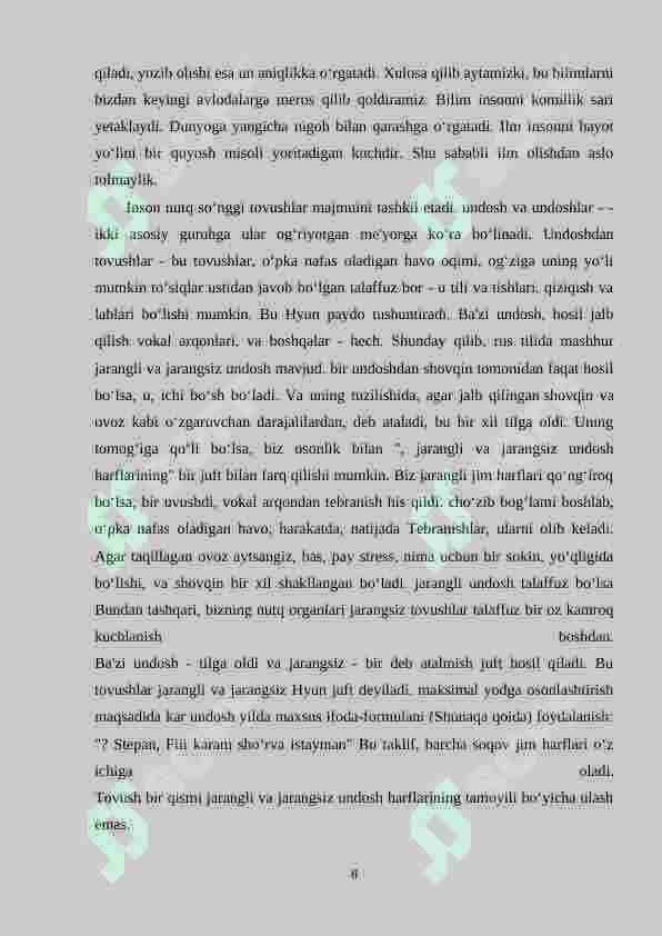 Boshlang‘ich sinfda jaragli va jarangsiz undoshlar haqida tushuncha berish metodlari 8