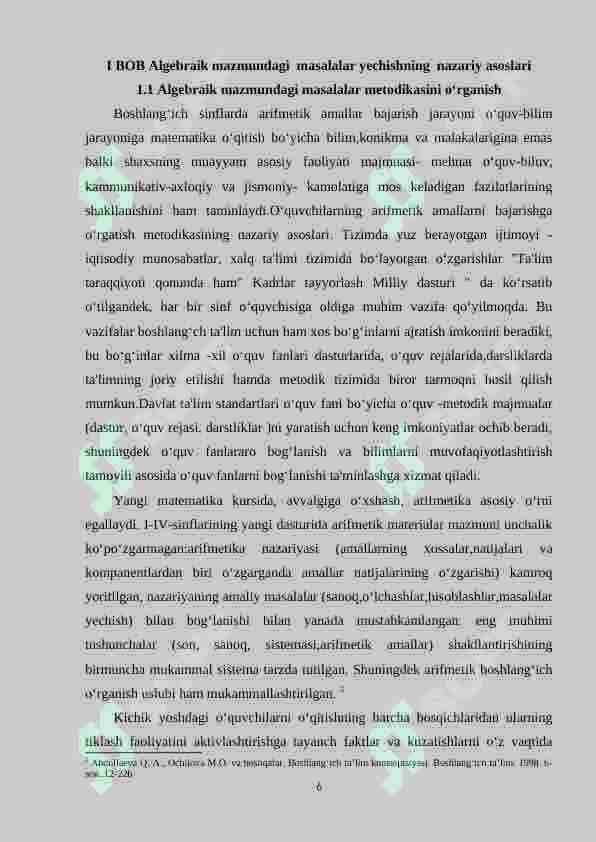 Algebraik mazmundagi masala va ularni o‘rganish metodikasi. (1-4 sinf misolida) 6