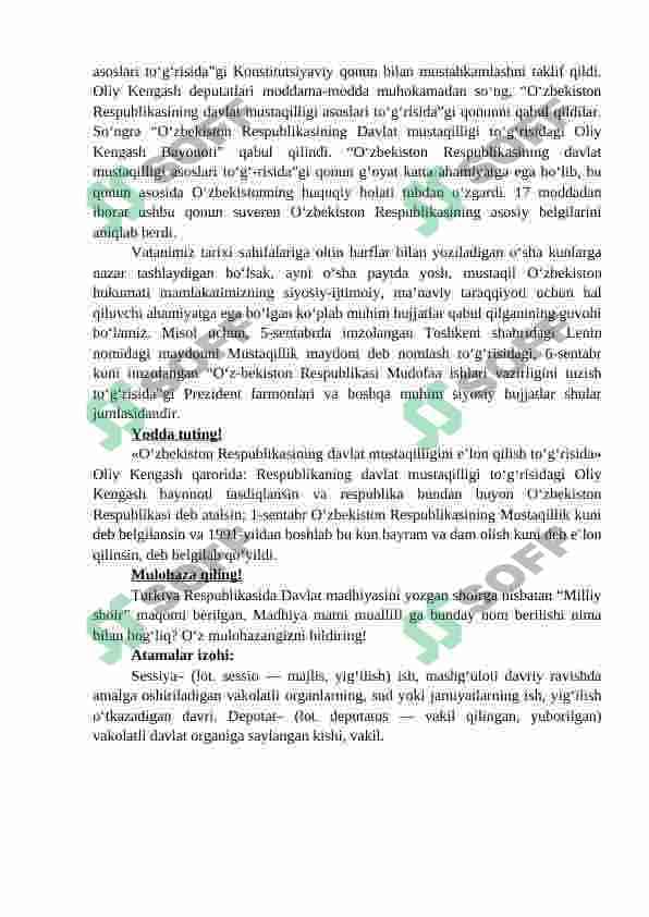 MUSTAQILLIKNING E’LON QILINISHI VA O‘ZBEKISTONDA IJTIMOIY-SIYOSIY ISLOHOTLARNING BOSHLANISHI 3