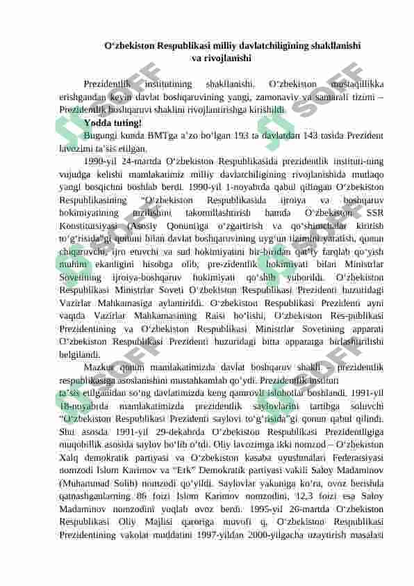 MUSTAQILLIKNING E’LON QILINISHI VA O‘ZBEKISTONDA IJTIMOIY-SIYOSIY ISLOHOTLARNING BOSHLANISHI 4
