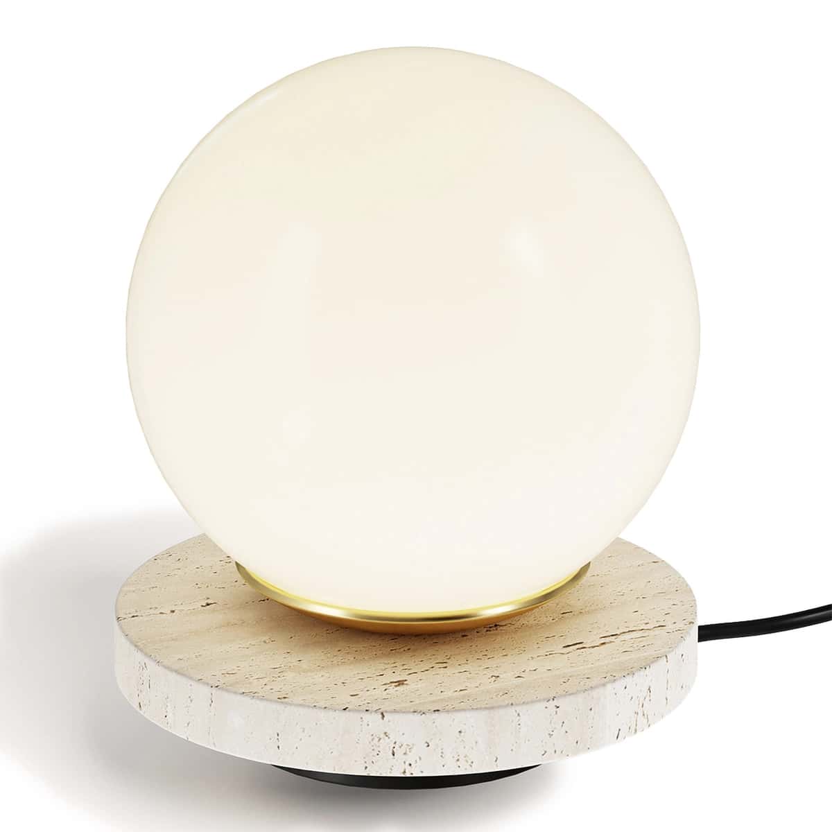 Malachi Table lamp in frosted glass and travertine 1