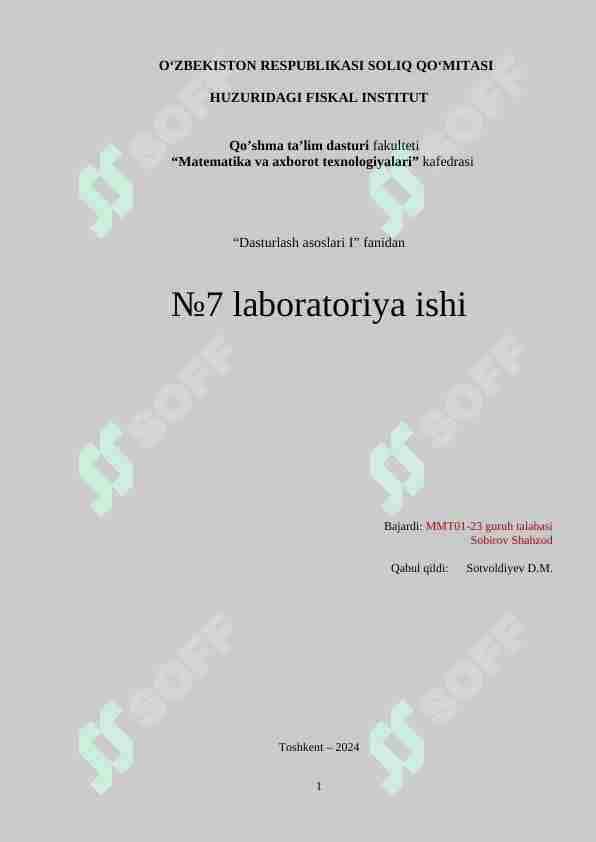 Chiziqli algoritm masalalariga doir misollar ishlash LSBARATORIYA