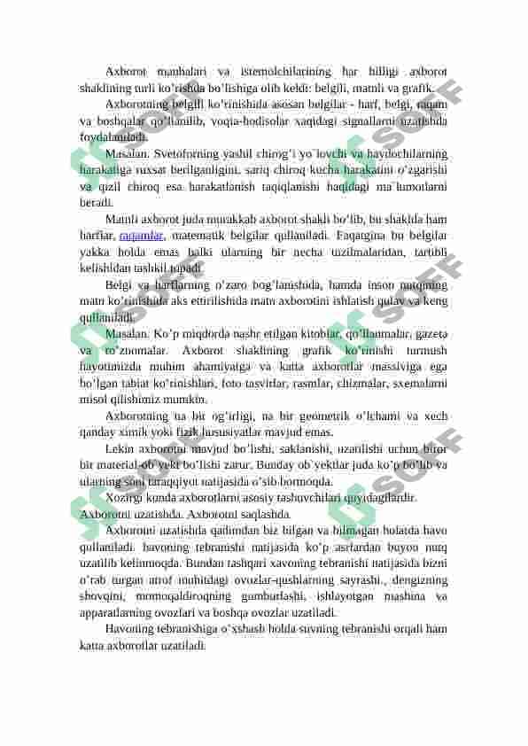 Axborot manbalari va zararli axborotlar tahdidi tushunchasi. Axborot is’temoli madaniyatini shakllantirishda -axborot texnologiyalariga oid bilimlarning o’rni 3