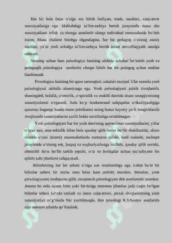 Yosh va pedagogik psixologiya fanining tadqiqot sohasi va muammolari 2