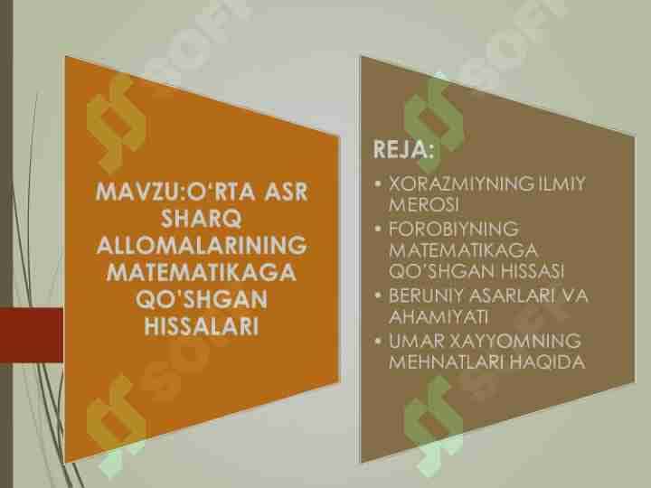 O‘RTA ASR SHARQ ALLOMALARINING MATEMATIKAGA QO’SHGAN HISSALARI
