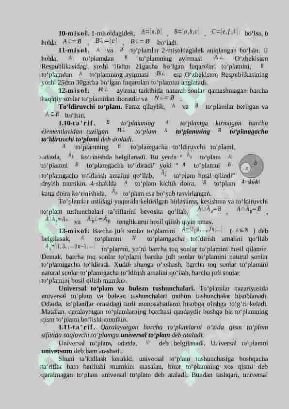 To'plamlar. To'plamlar ustida amallar. Diskret toplamlar 7