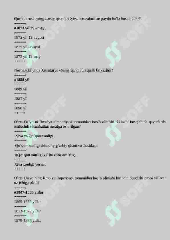 TARIX 100 TALIK TEST JAVOBLARI BILAN 5