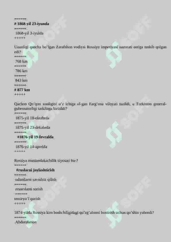 TARIX 100 TALIK TEST JAVOBLARI BILAN 8