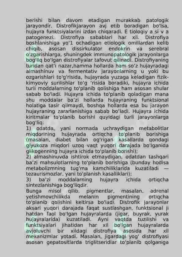 Hujayraning qaytar va qaytmas zararlanishi. Hujayraning zararlanishi va nobut bo’lishi: sabablari, rivojlanish maxanizmi, morfologiyasi. Apoptoz. O’tkir yallig’lanish 5