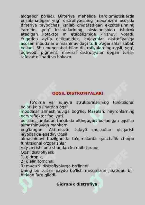 Hujayraning qaytar va qaytmas zararlanishi. Hujayraning zararlanishi va nobut bo’lishi: sabablari, rivojlanish maxanizmi, morfologiyasi. Apoptoz. O’tkir yallig’lanish 6