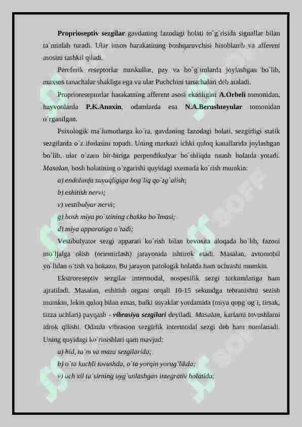 Sezgilarning tasnifi, sezgilarning turlari, sezgi sohasidagi qonuniyatlar 2