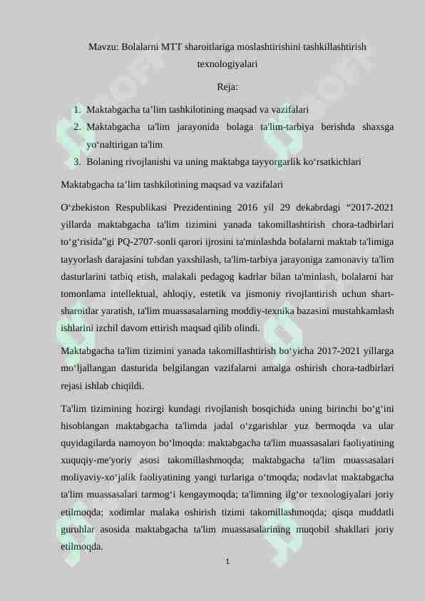 Bolalarni MTT sharoitlariga moslashtirishini tashkillashtirish texnologiyalari