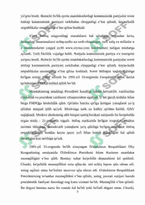 O`ZBEKISTON RESPUBLIKASI KONSTITUTSIYASINING QABUL QILINISHI VA UNING TARIXIY AHAMIYATI VA O`ZGARISHLARI 2