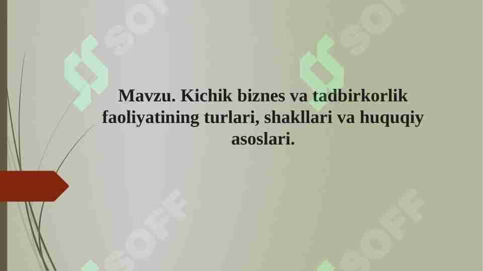 Kichik biznes va tadbirkorlik faoliyatining turlari, shakllari va huquqiy asoslari.