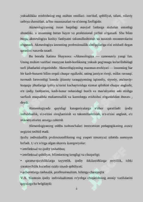 Akmeologiya fani tomonidan hal qilinadigan asosiy vazifasi 2