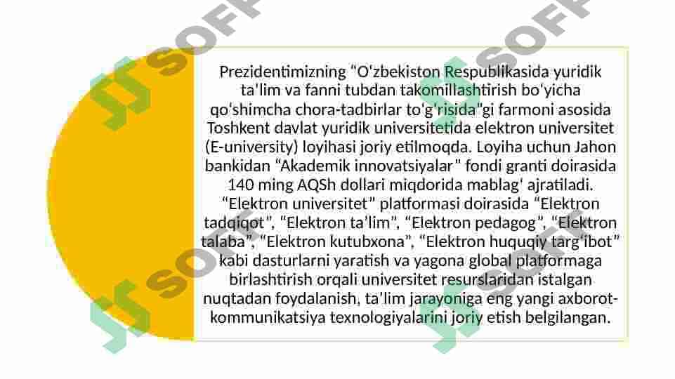 Universitet elekton  platformasi , shaxsiy kabinet , qaytar aloqani amalga oshirish , malumotlarni joylash . 2