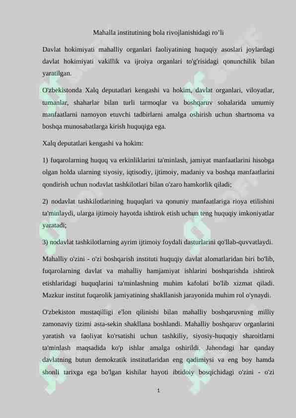 Mahalla institutining bola rivojlanishidagi ro’li