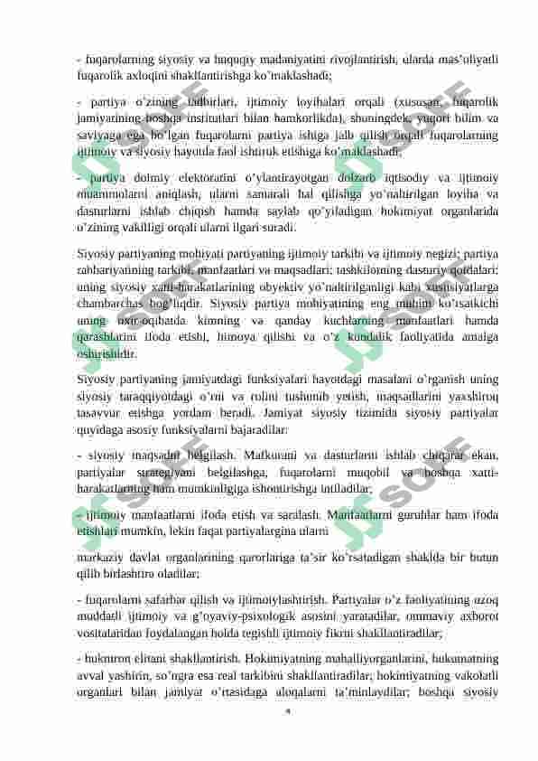 O‘zbekistonda ko‘ppartiyaviylik tizimining shakllanishi va uning 4