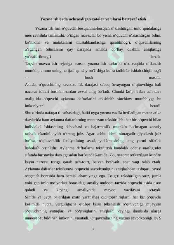Yozma ishlarda uchraydigan xatolar va ularni bartaraf etish