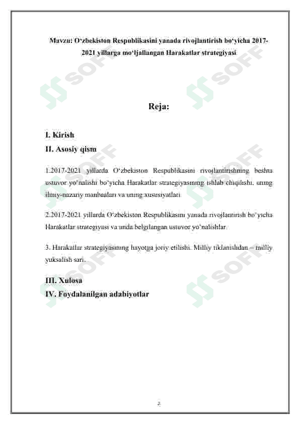 O'zbekiston Respublikasini yanada rivojlantirish bo‘yicha 2017-2021 yillarga mo‘ljallangan Harakatlar strategiyasi 2