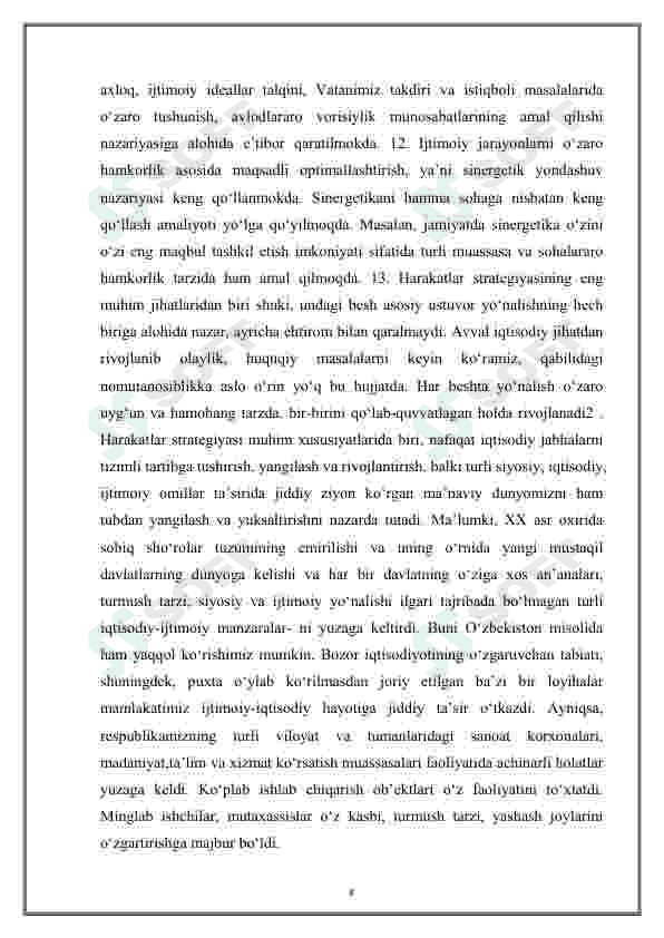O'zbekiston Respublikasini yanada rivojlantirish bo‘yicha 2017-2021 yillarga mo‘ljallangan Harakatlar strategiyasi 8