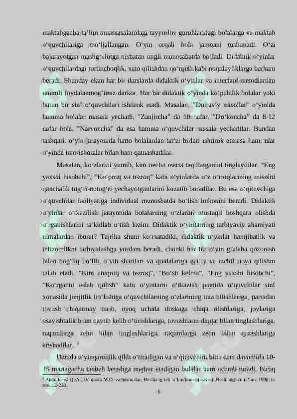 Boshlang‘ich sinf matematika darslarida didaktik o‘yinlardan foydalanish 6