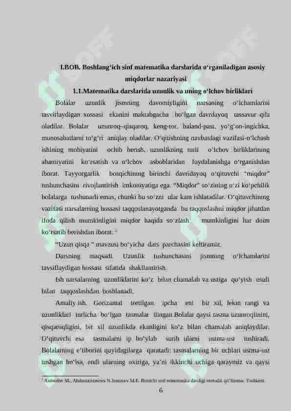 Uzunlik o‘lchovlarining nazariy asosi  va uni  o‘rganish metodikasi( 1-4 sinf  misolida) 6