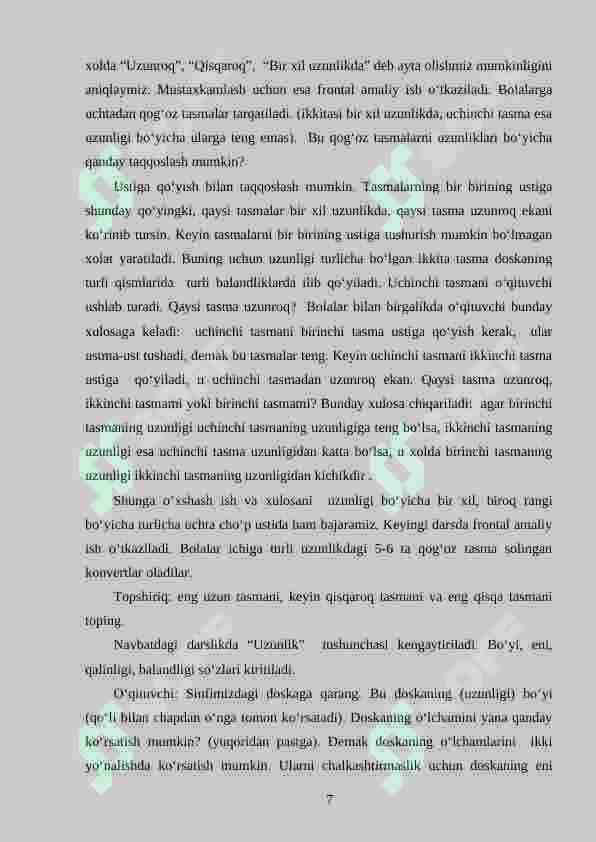 Uzunlik o‘lchovlarining nazariy asosi  va uni  o‘rganish metodikasi( 1-4 sinf  misolida) 7