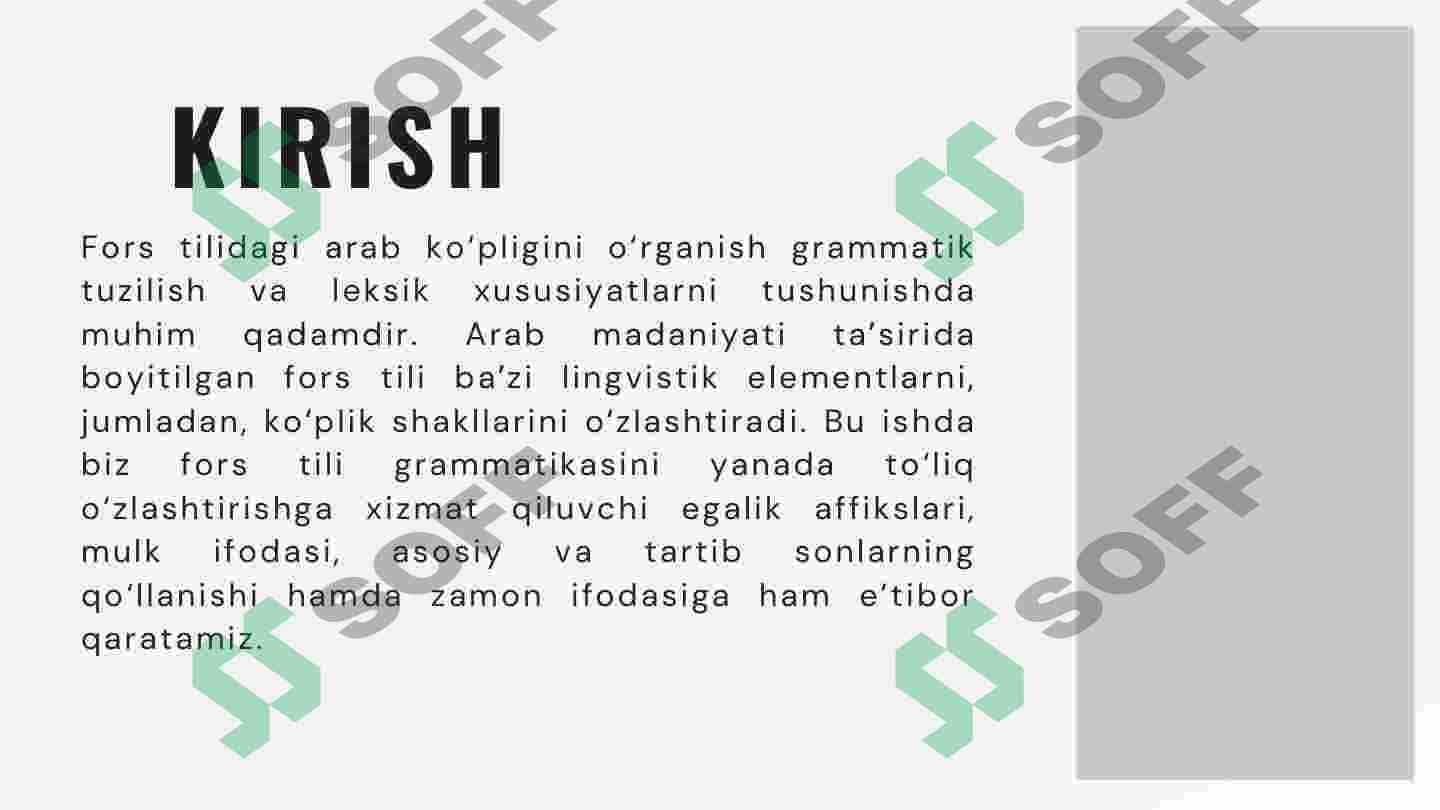 FORS TILIDAGI ARABIY  KO’PLIKLAR. IZOFA  ZANJIRI.  EGALIK AFFIKSLARI. EGALIKNING  IFODALANISHI. MIQDOR SONLAR  VA TARTIB SONLAR. FORS  TILIDA YIL, OY, KUNLARNING  IFODALANISHI. 3