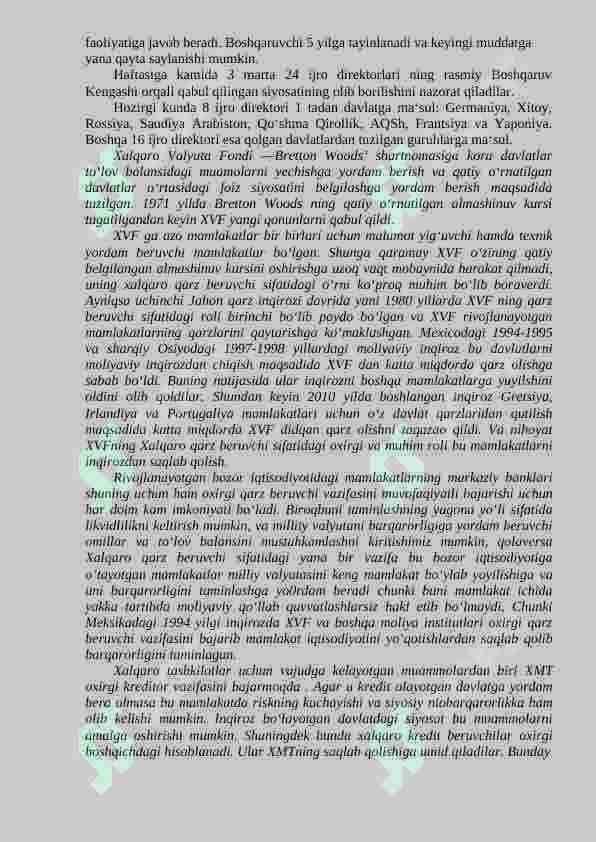 Xalqaro moliya institutlari, ularning maqsadi va funksiyalari 6