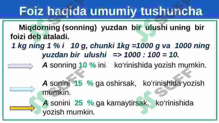 Foizlar va foizga doir turli matnli masalalarni yechish 2
