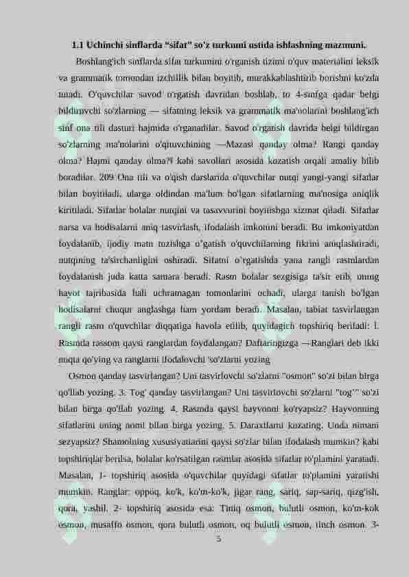 3-sinfda”Sifat”mavzusini o`tishni ijodiy tashkil qilish metodikasi 5