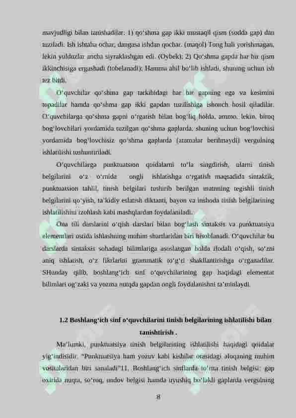 Boshlang'ich sinfda sintaksis va punktuatsiya elementlarini o`rgatish metodikasi 8