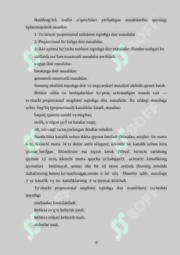 Harakatga doir masalalarni matematikadan boshlang‘ich sinflarda o‘rganish metodikasi 8