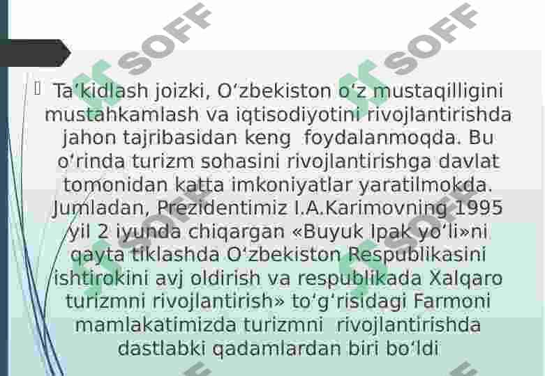 O‘zbekistonda turizmni rivojlantirishni o‘ziga xos xususiyatlari va istiqbollari 3