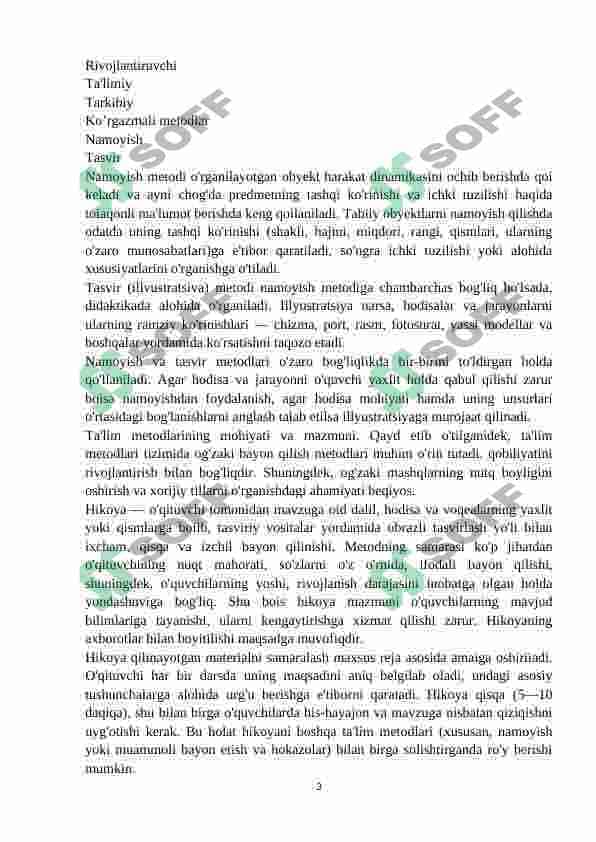 Metod tushunchasi.Uning turlari va tasnifi. O’quv bilish faoliyatini tshkil qilish metodi va ular orasidagi bog’liqlik 3