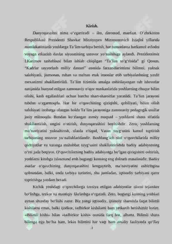 O‘qish darslarida badiiy matnlarni tahlil qilish asosida iqtisodiy tarbiya berish. 3