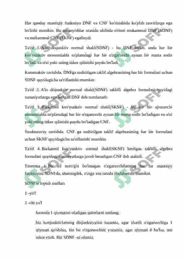 MDNSH, MKNSH dagi fikriy ifodalar uchun Kontakt-rele sxemalarini tuzish usullari. Analiz, sintez masalalari 4
