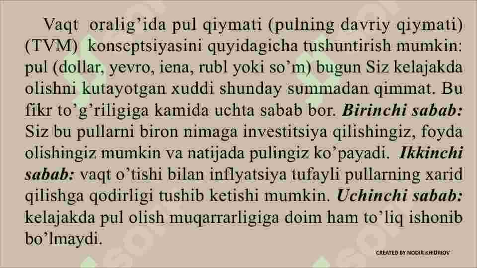 Pulning davriy qiymati va pul oqimlarining diskontli tahlili 3