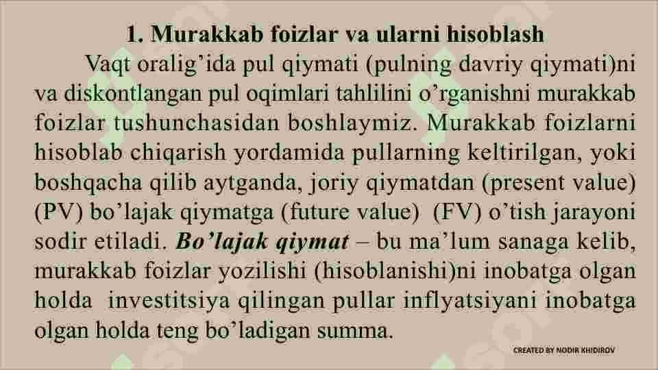 Pulning davriy qiymati va pul oqimlarining diskontli tahlili 4