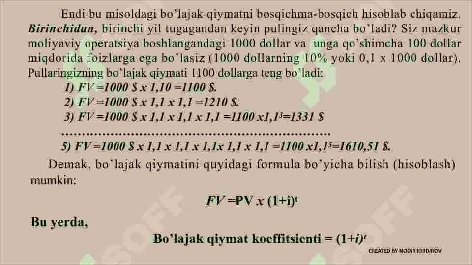 Pulning davriy qiymati va pul oqimlarining diskontli tahlili 6