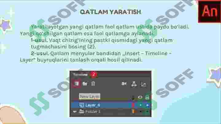 ADOBE ANIMATE DASTURIDA QATLAMLAR BILAN ISHLASH 4