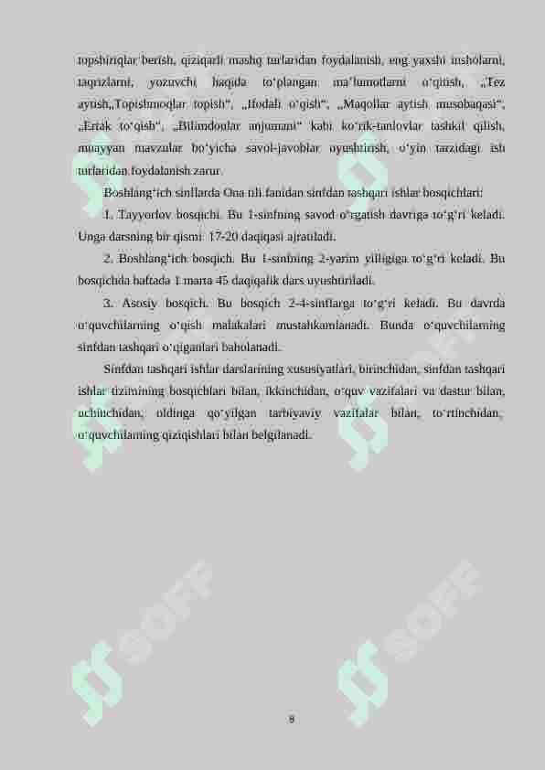 1-sinfda ona tili fanidan sinfdan tashqari ishlarni tashkil qilish metodikasi 8