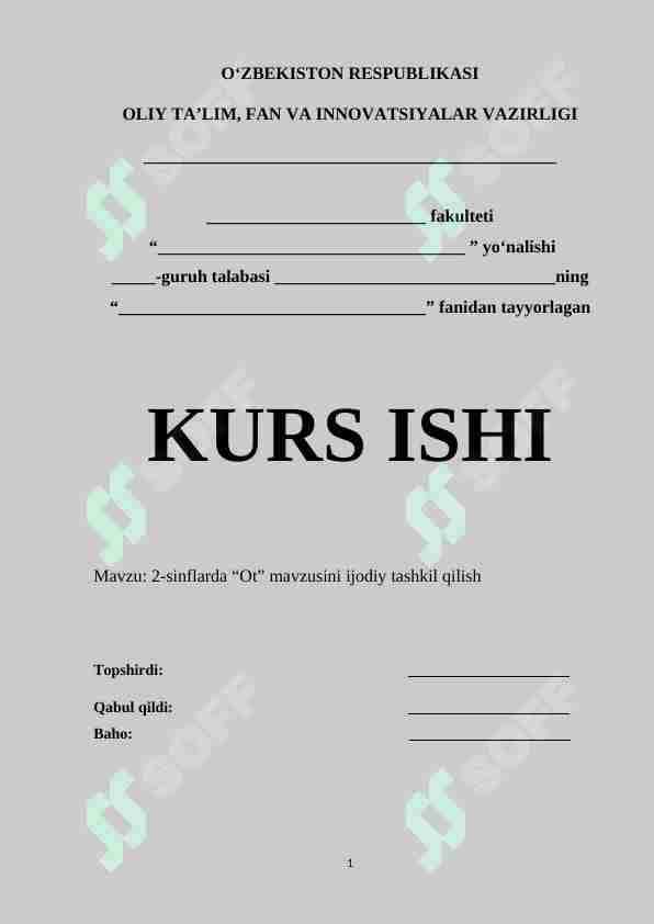 2-sinflarda “Ot” mavzusini ijodiy tashkil qilish