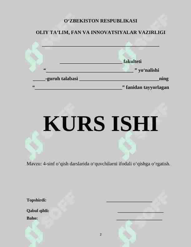 4-sinf oʻqish darslarida oʻquvchilarni ifodali oʻqishga oʻrgatish.