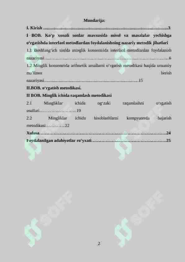 Minglik konsentrida nomerlashga o‘rgatish metodikasi 2