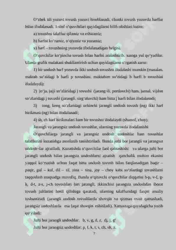 O‘quvchilarda tovush va harf tarkibi haqidagi boshlang‘ich tasavvurni shakllantirish 7