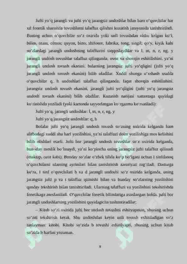 O‘quvchilarda tovush va harf tarkibi haqidagi boshlang‘ich tasavvurni shakllantirish 8