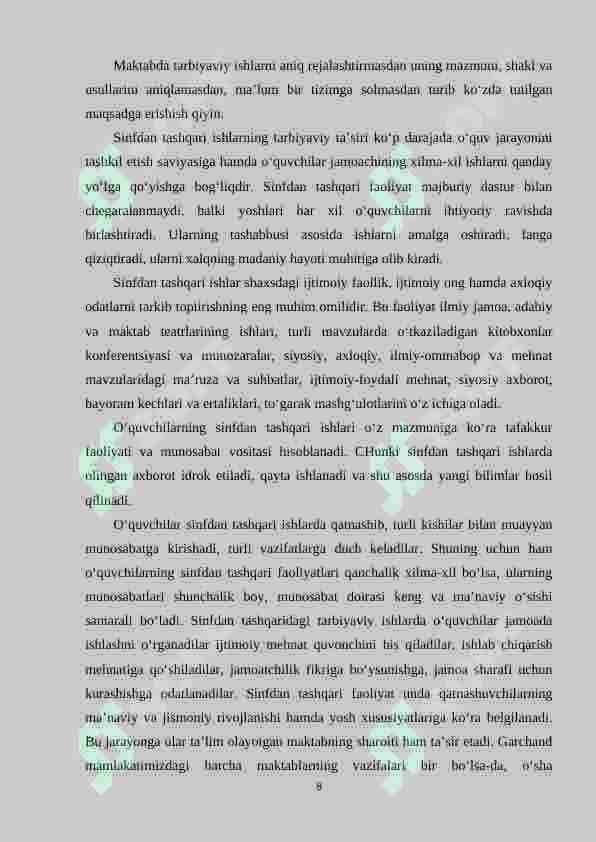 Sinfdan tashqari ishlarning shakllari va vazifalari 8