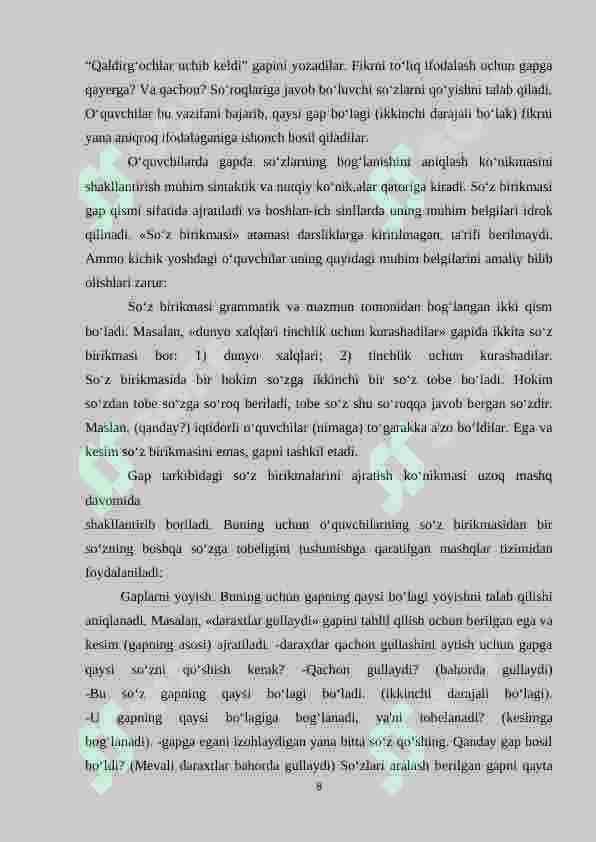 Boshlang‘ich sinflarda “gap bo‘laklari” mavzusida turli matodlardan foydalanish 8